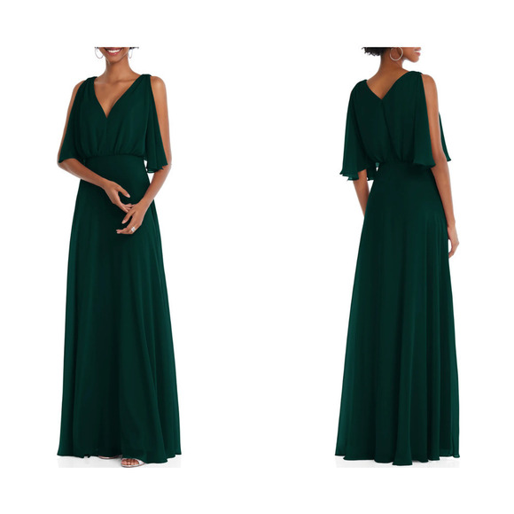 NWT After Six Split Blouson Sleeve Maxi Gown Women's Chiffon Evergreen Size 16-R